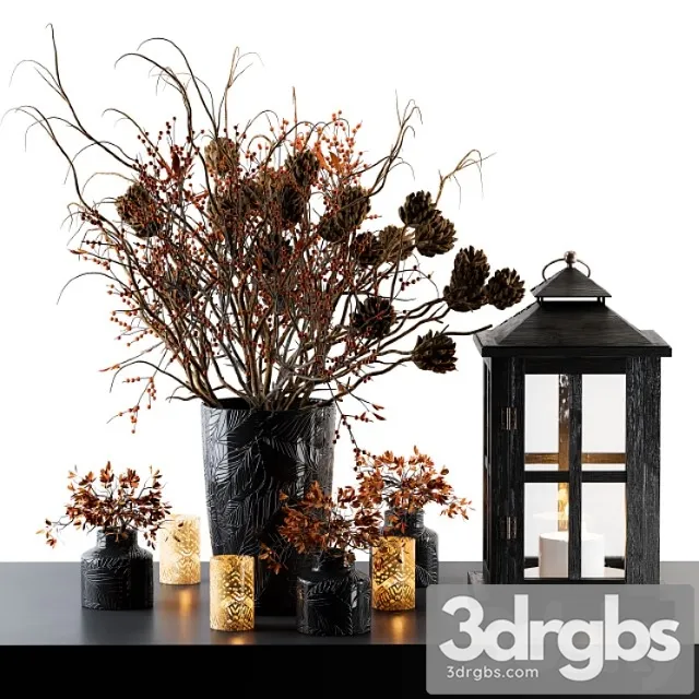 Decorative set berry and branches with lantern 3D Model Free