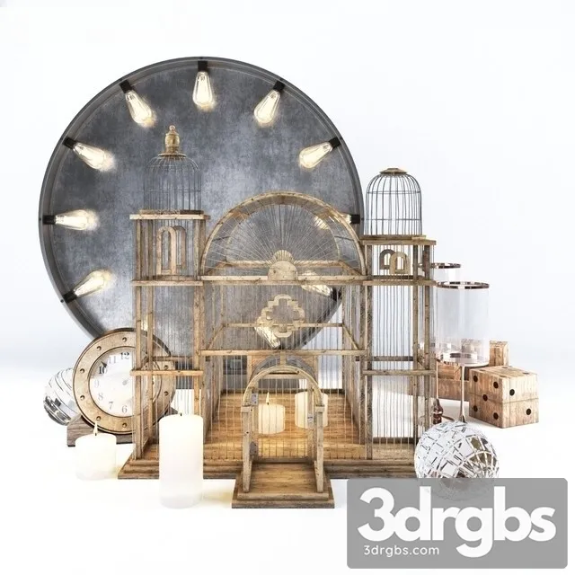 Decorative Set Birdcage 3D Model Free