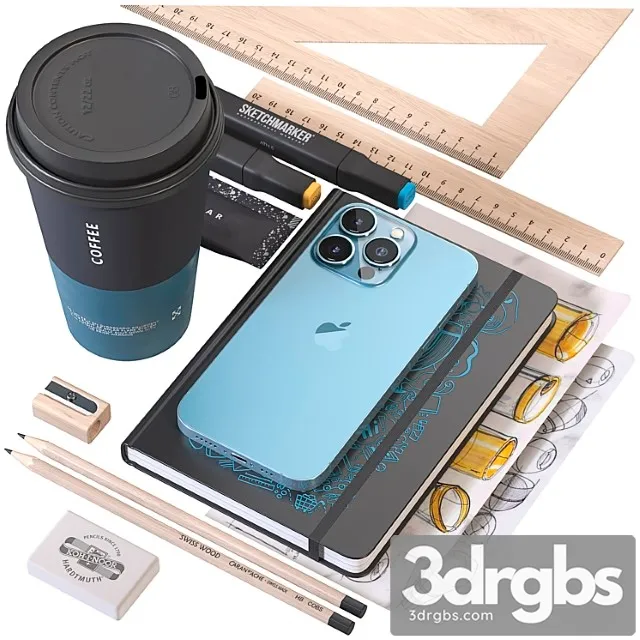 Decorative set Blue iphone decorative set 3D Model Free