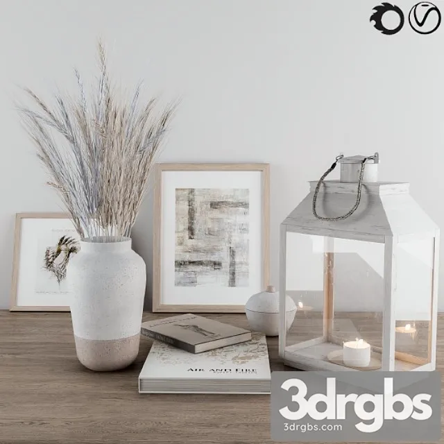 Decorative-set blue wheat & lantern 3D Model Free