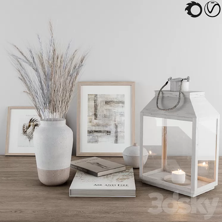 Decorative-set Blue Wheat & Lantern 3D Model