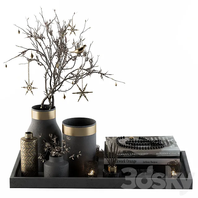 Decorative Set Bouquet in Tray - Set 41 3D Model