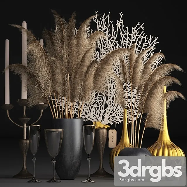 Decorative set Bouquet of dried flowers 72. pampas grass decor vase coral dried flower natural decor eco design table decoration 3D Model Free