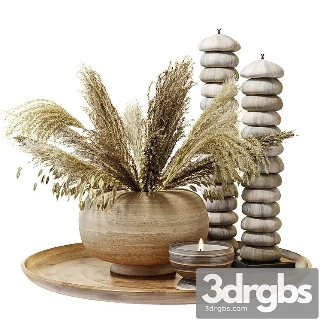 Decorative set Bouquet of dry grass in a clay vase 3D Model Free