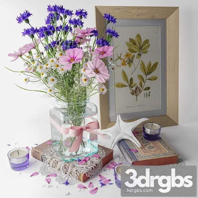 Decorative set Bouquet of wildflowers 3D Model Free