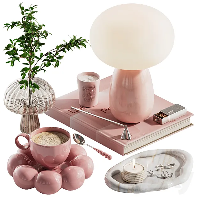 Decorative set ch2 in two colours: Pink\Beige 3D Model