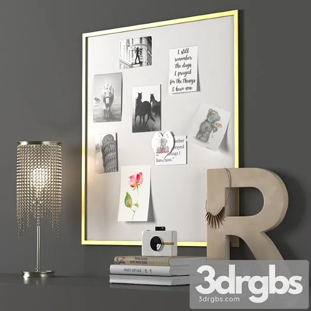 Decorative set Classic metal frame pinboard - brass 3D Model Free
