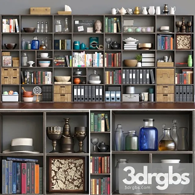 Decorative set Closet with books and office supplies. decor and books 3D Model Free