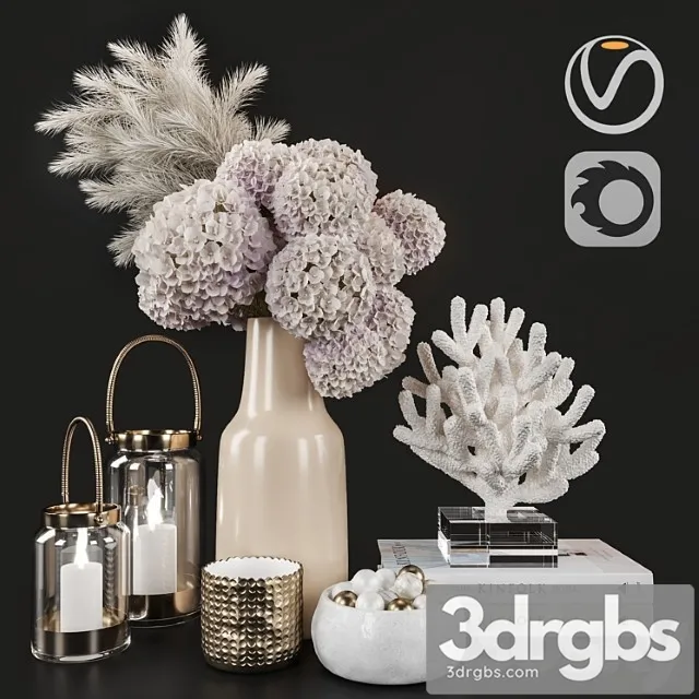 Decorative set Dry flower and coral decoration set 07 3D Model Free