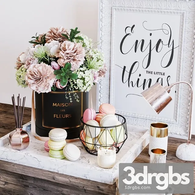 Decorative set Flowers & macarons decorative set 3D Model Free