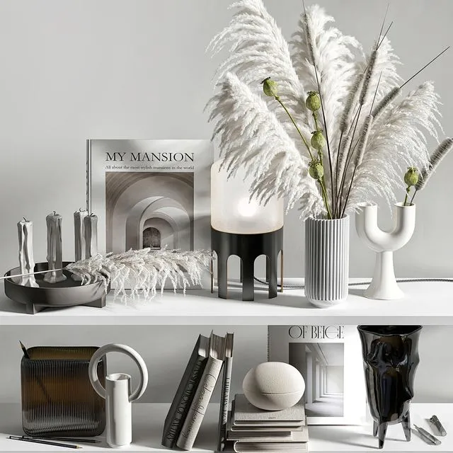 Decorative set for shelves with mixed bouquet 08 3D Model