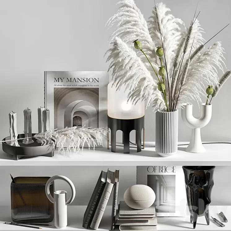 Decorative set for shelves with mixed bouquet 08 3D Model