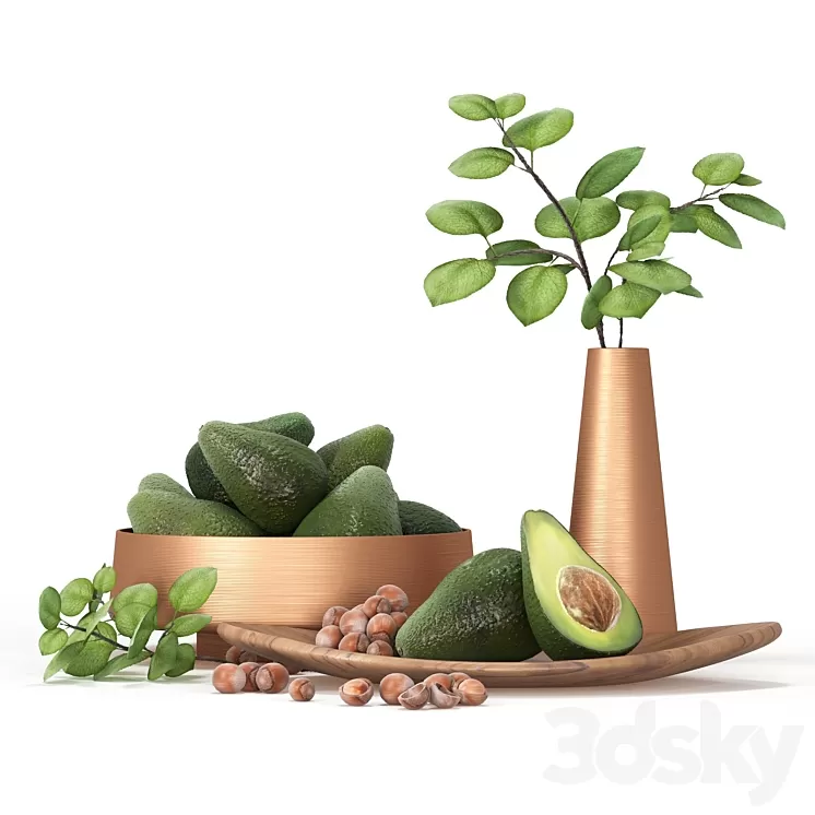 Decorative set for the kitchen with avocado 3D Model