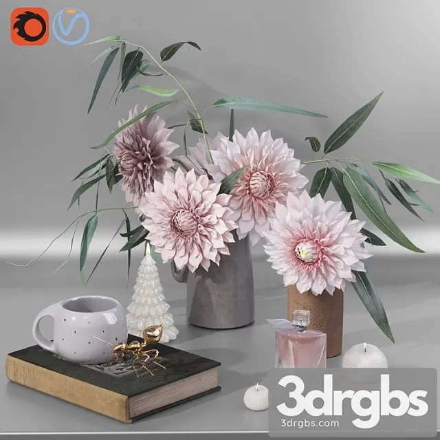 Decorative set Garden marigold dahlia flowers decor set 3D Model Free