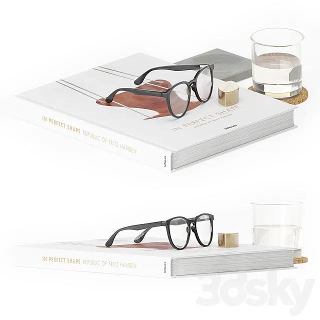 Decorative Set Glasses And Book 3DModel