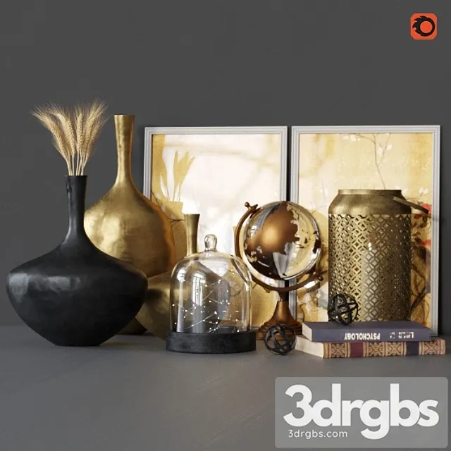 Decorative Set Gold 2 3D Model Free