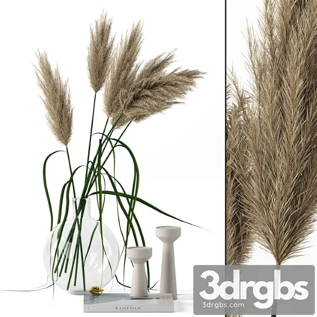 Decorative set Grass in round vase 3D Model Free