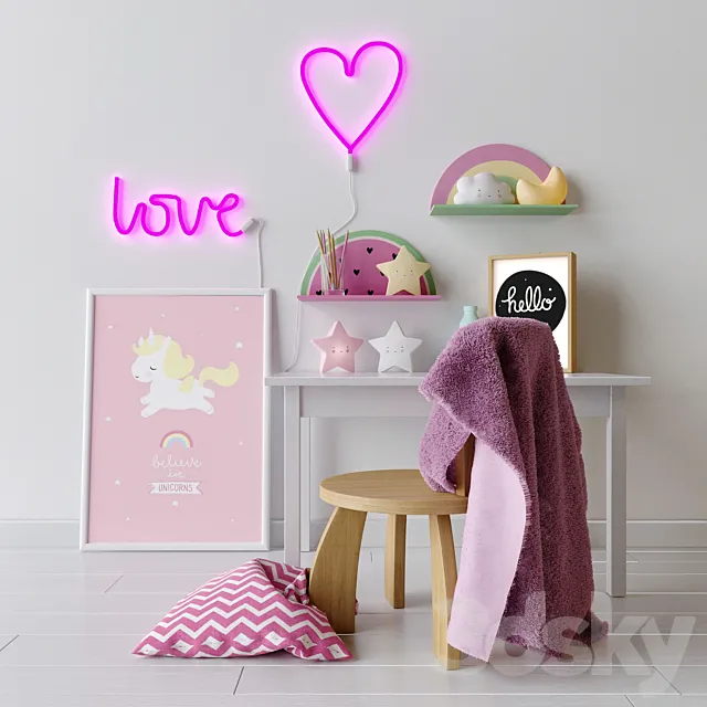 Decorative set in the nursery for girls 3DModel