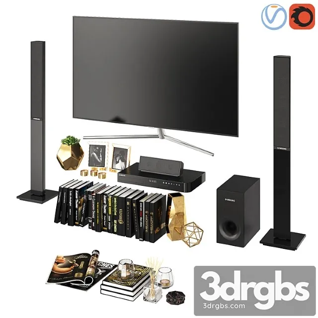 Decorative set Living room black gold 3D Model Free