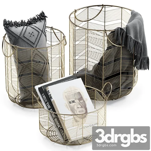Decorative set Metal baskets decor 3D Model Free
