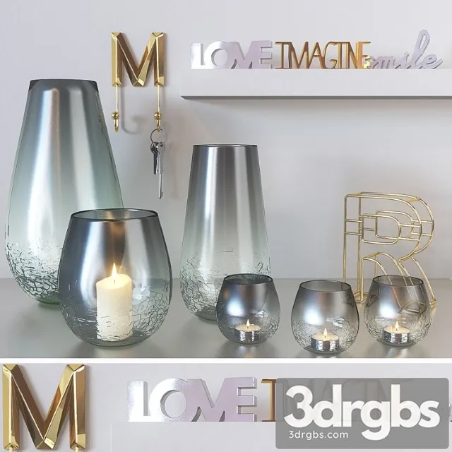 Decorative set Modern set of candlesticks candles and decor 3D Model Free
