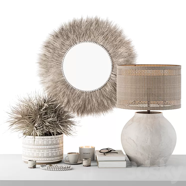 Decorative Set moon Thatch with Dried Plant - Set 105 3D Model Free