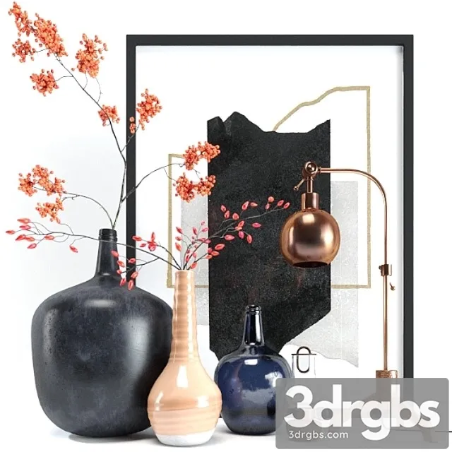 Decorative set Mountain ash rosehip and copper lamp 3D Model Free