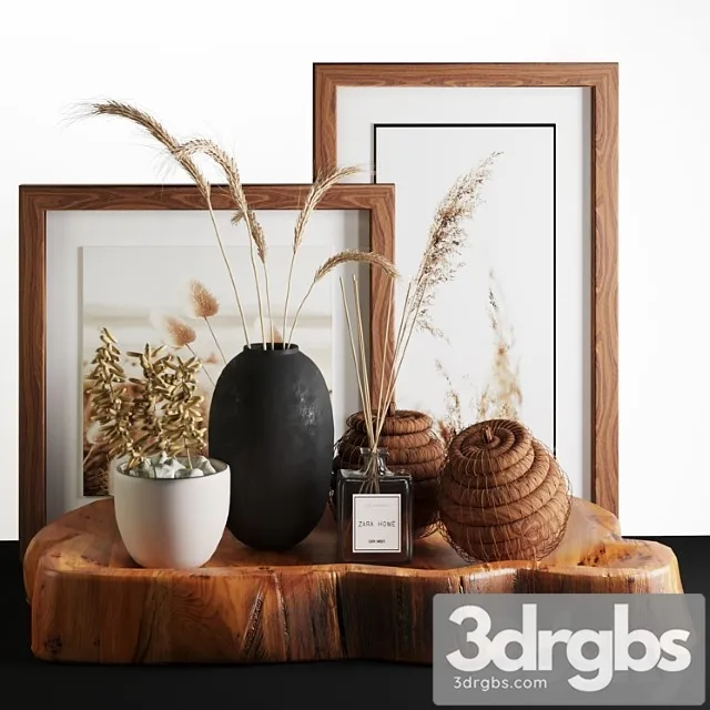 Decorative set Natural wood and wheat decorative 3D Model Free