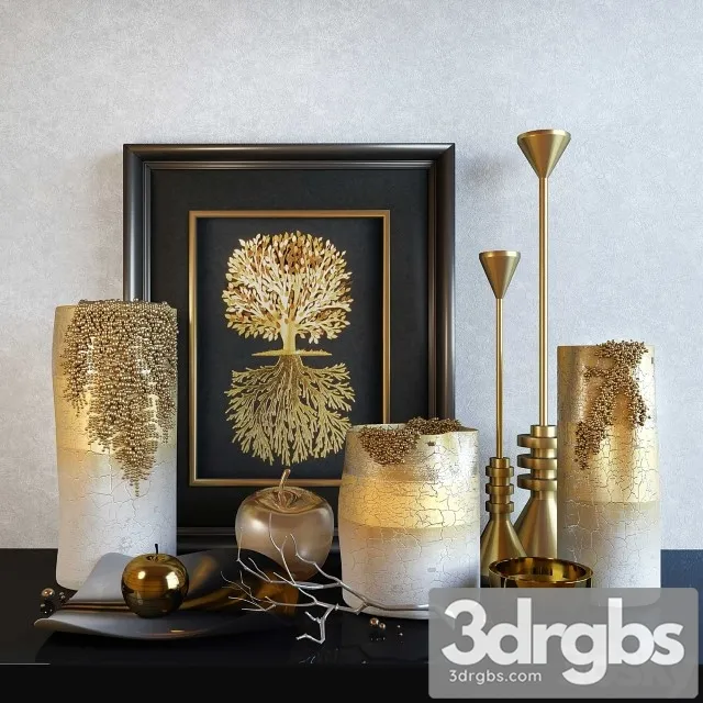 Decorative Set Noble Gold 3D Model Free