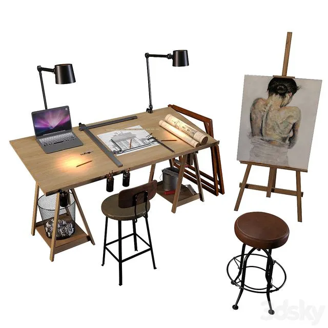 Decorative set of art workshop 3D Model