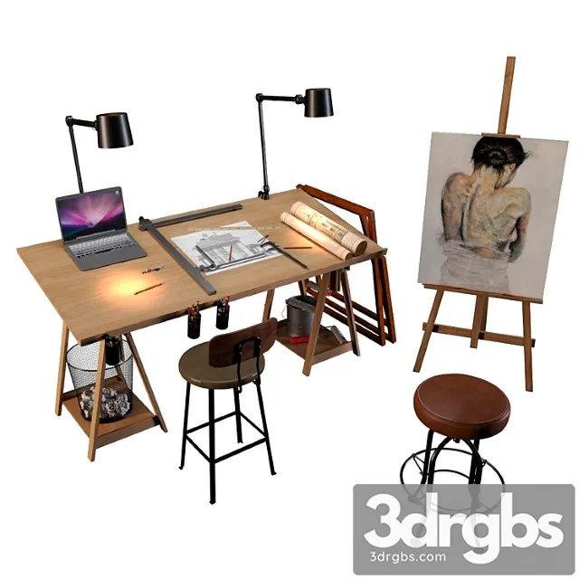Decorative Set Of Art Workshop 3D Model Free
