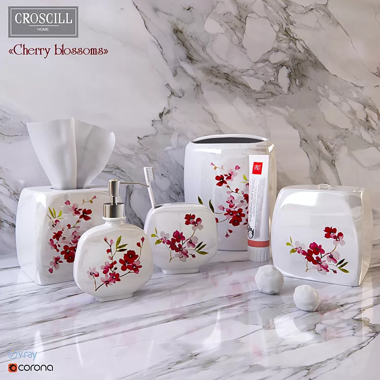 Decorative set of bathroom of Cherry Blossoms Croscill Living 3D Model
