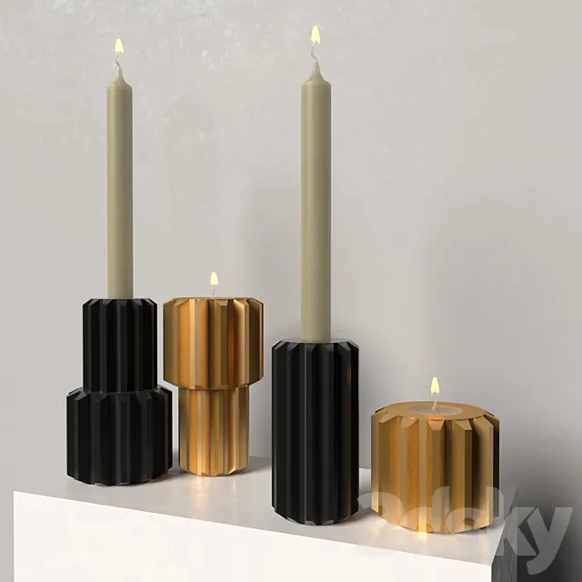 Decorative set of candles Gear Candle holder graphite black _ gold by New Works 3D Model