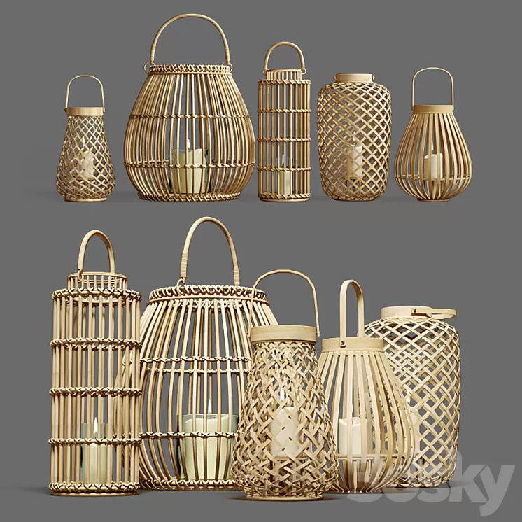 Decorative set of candlesticks lanterns 3D Model
