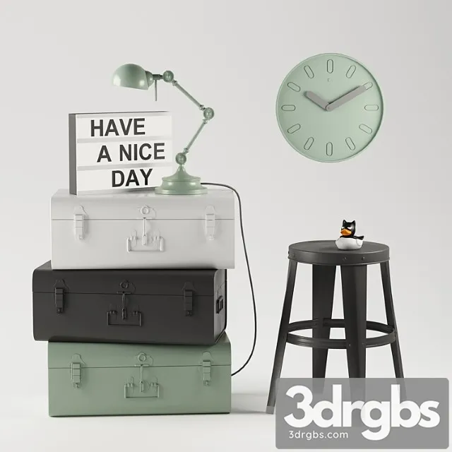 Decorative set of chests-metal suitcases 3D Model Free