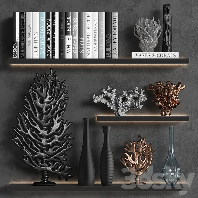 Decorative set of coral books and vases 3DModel