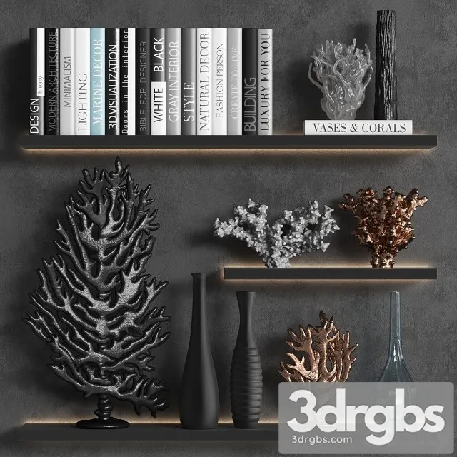 Decorative Set Of Coral Books Vases 3D Model Free