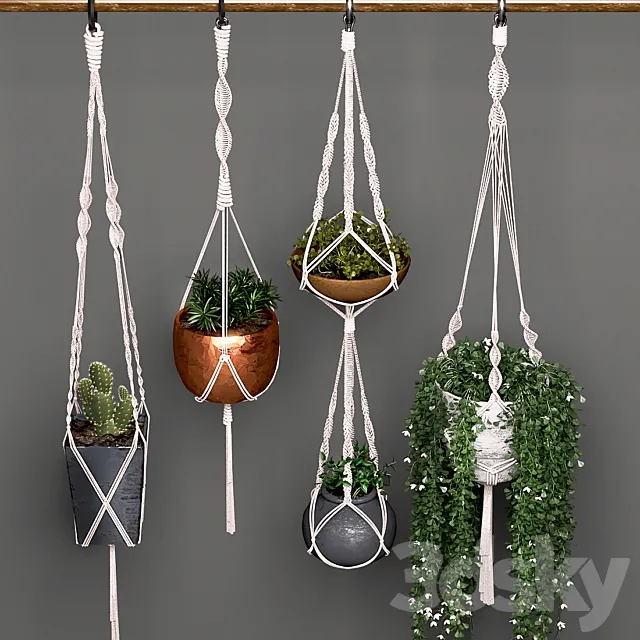Decorative set of hanging pots 3D Model