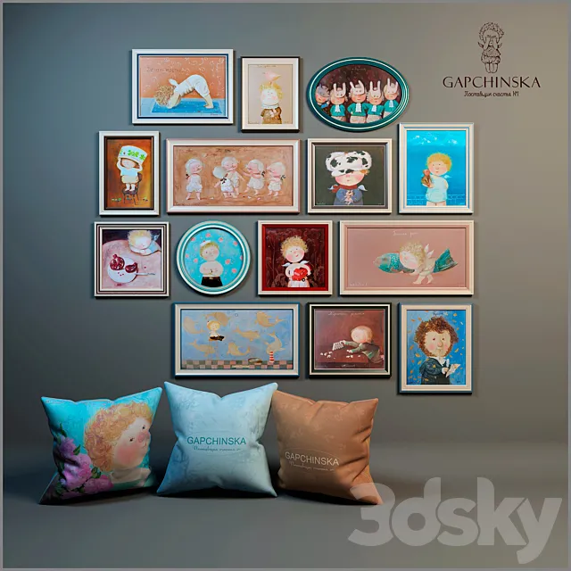 Decorative set of paintings and pillows for baby boy 3DModel