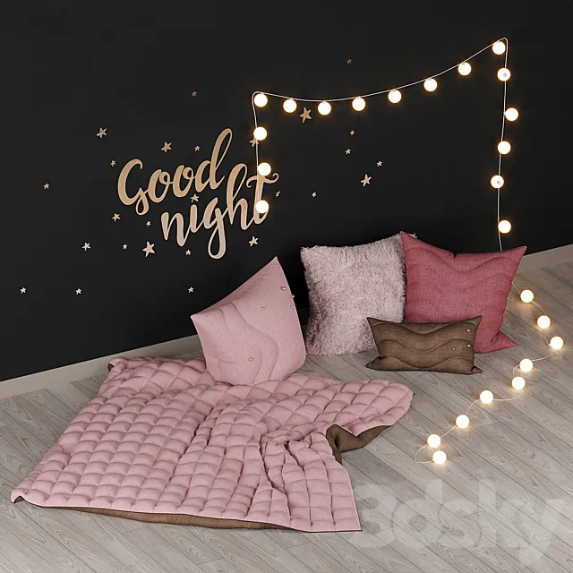Decorative set of pillows with a garland 3DModel