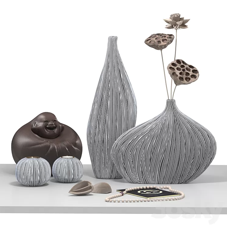 Decorative set of statue Hotej + vase 3D Model