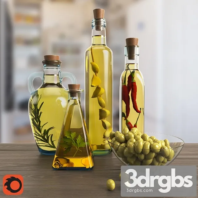 Decorative Set Oil In Bottles 3D Model Free