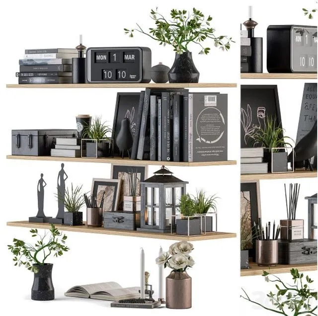 Decorative Set on Shelves 3D Model