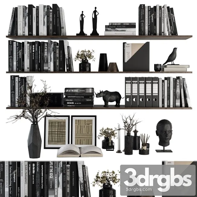 Decorative set on shelves and decor objects 3D Model Download