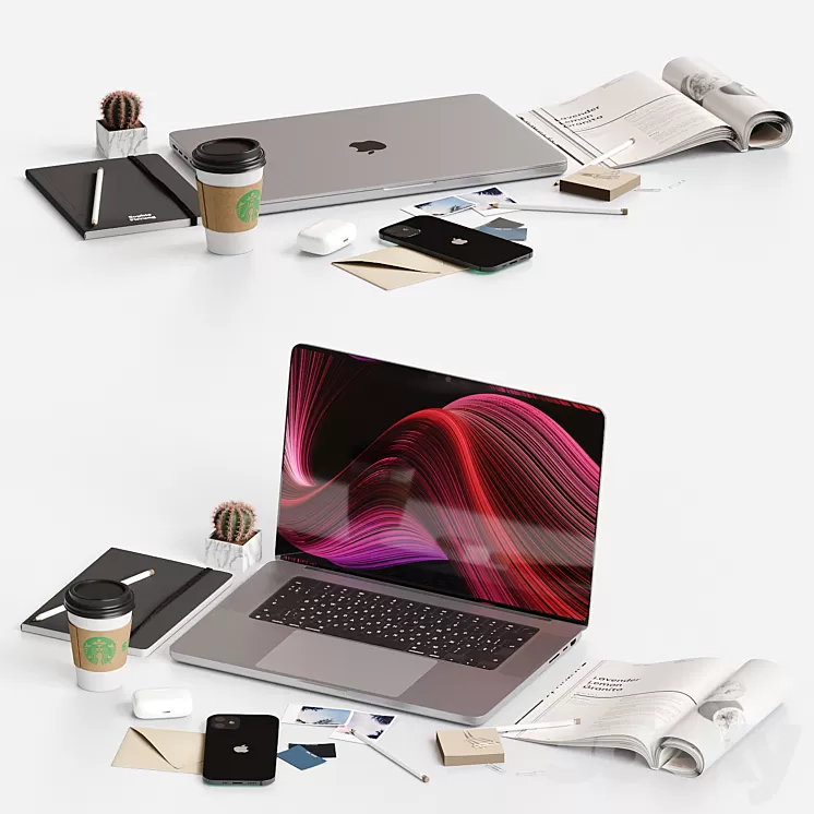 Decorative set on the desktop 3D Model Free