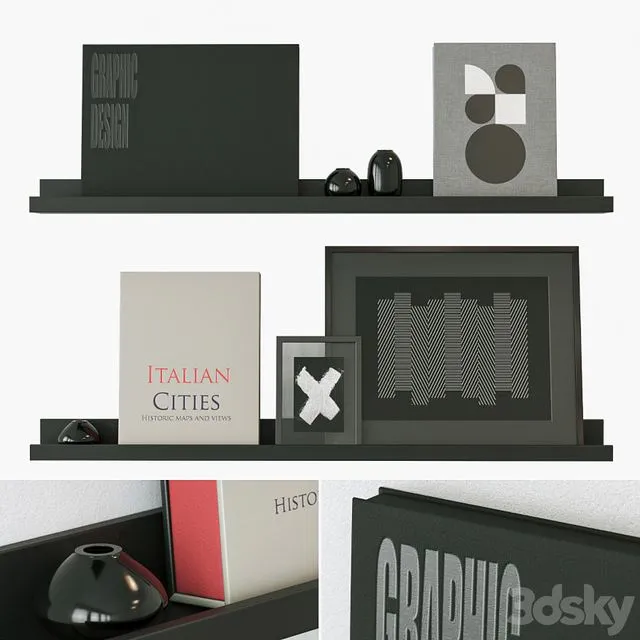 Decorative set on the shelves 3D Model