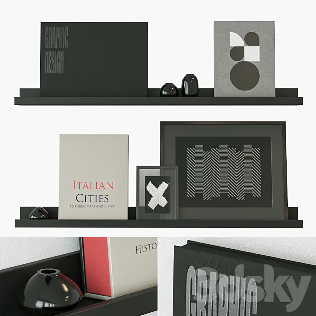 Decorative set on the shelves 3DModel