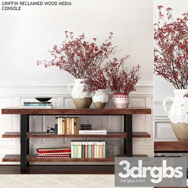 Decorative set Pottery barn griffin reclaimed wood media console 3D Model Free