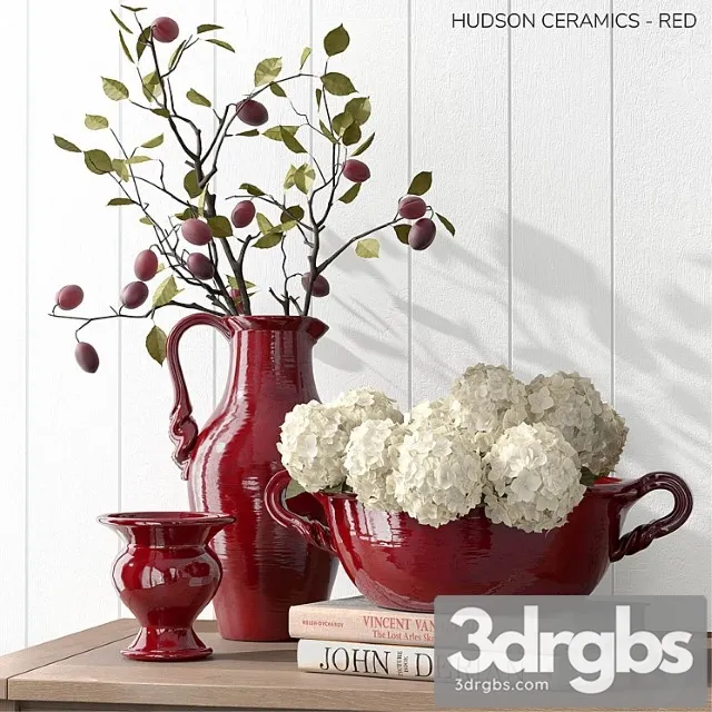 Decorative set Pottery barn hudson ceramics - red 3D Model Free