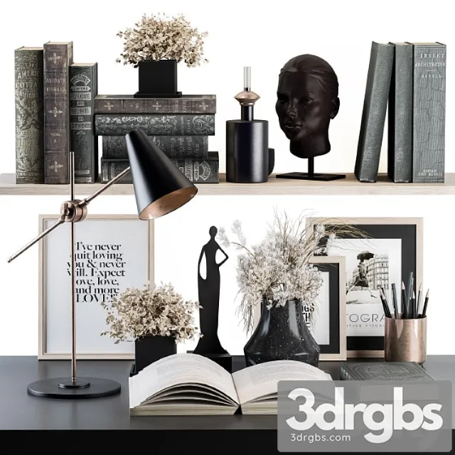 Decorative Set Reading Desk 02 3D Model Free